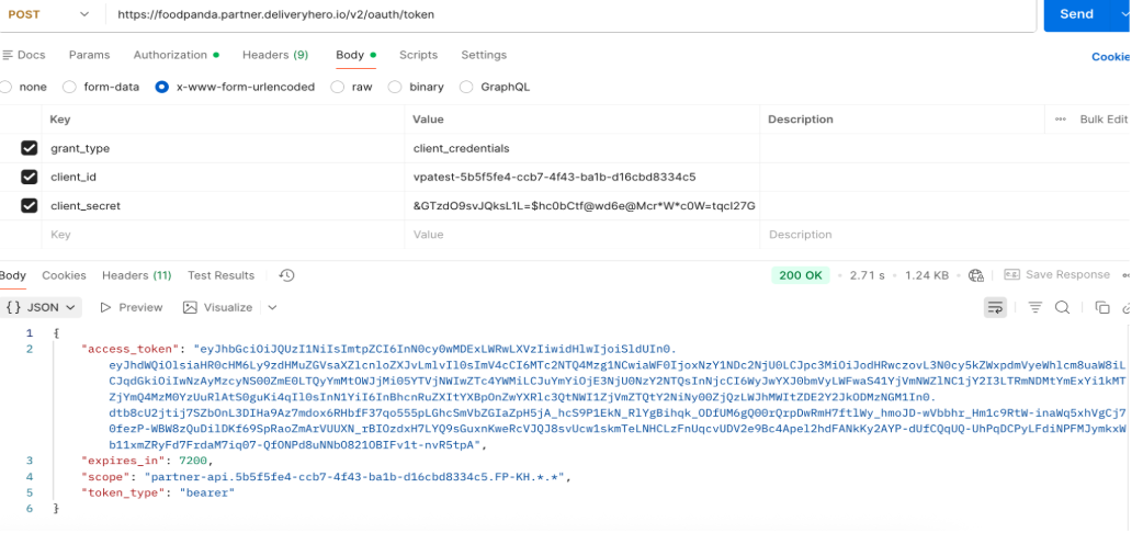 A sample token generation request.
